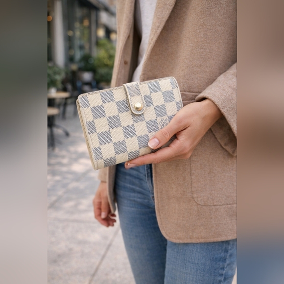 Louis Vuitton Damier Azur Snap Wallet Kisslock Canvas Authentic - Picture 1 of 10